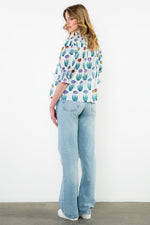 Load image into Gallery viewer, Smocked Neck Puff Sleeve Floral Top in White
