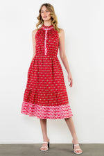 Load image into Gallery viewer, Halter Button Placket Midi Dress in Mixed Red Print
