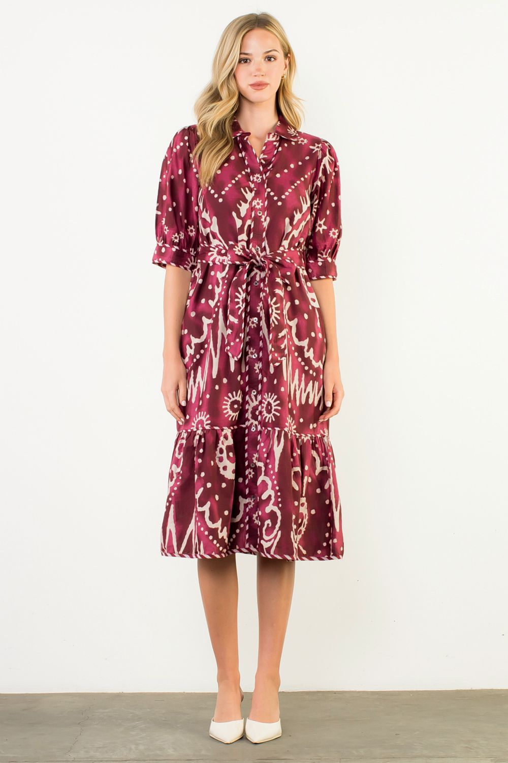 Ikat Printed Dress in Plum