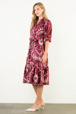 Load image into Gallery viewer, Ikat Printed Dress in Plum
