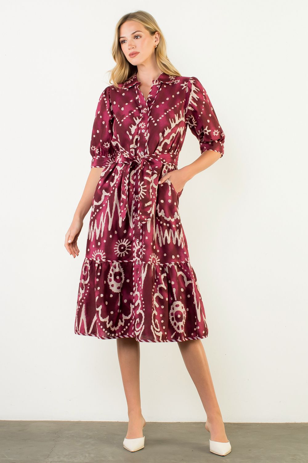 Ikat Printed Dress in Plum