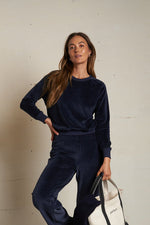 Load image into Gallery viewer, Stella Velour Crew Neck Sweatshirt in Navy
