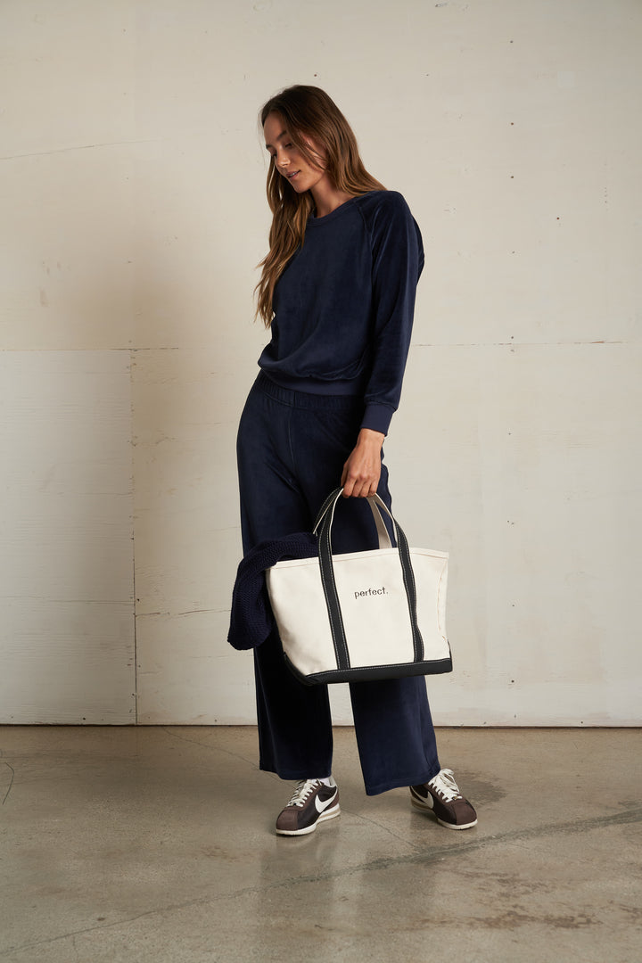 Stella Velour Crew Neck Sweatshirt in Navy