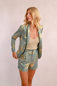 Knit Blazer in Sage Green with Gold