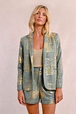 Load image into Gallery viewer, Knit Blazer in Sage Green with Gold
