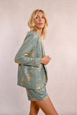 Load image into Gallery viewer, Knit Blazer in Sage Green with Gold

