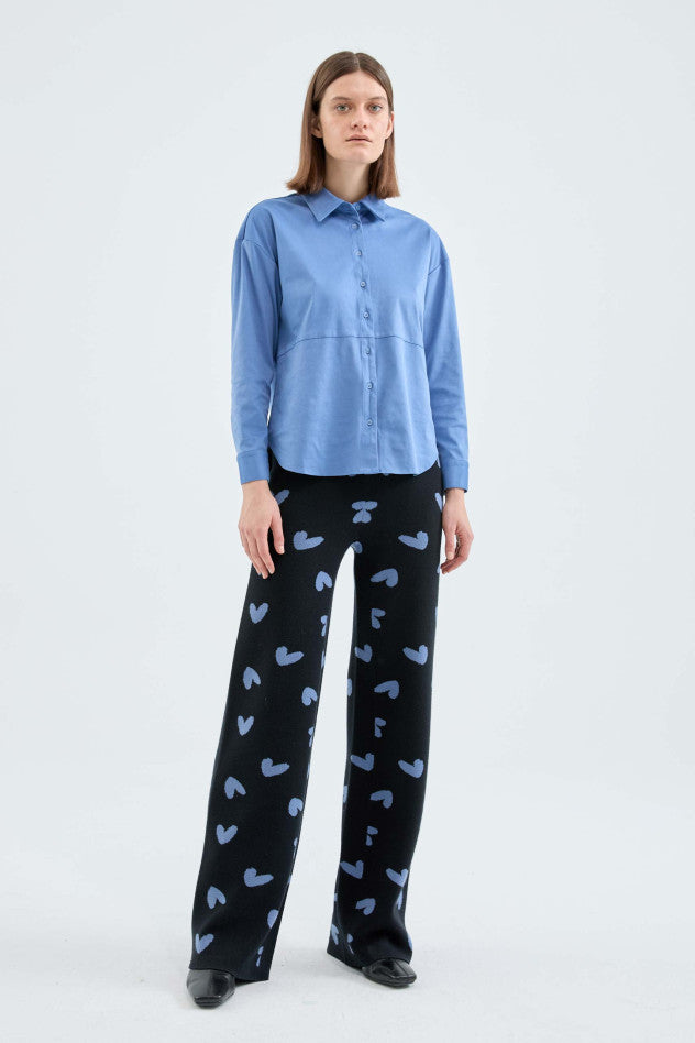 Knit Pant in Blue Heart Print