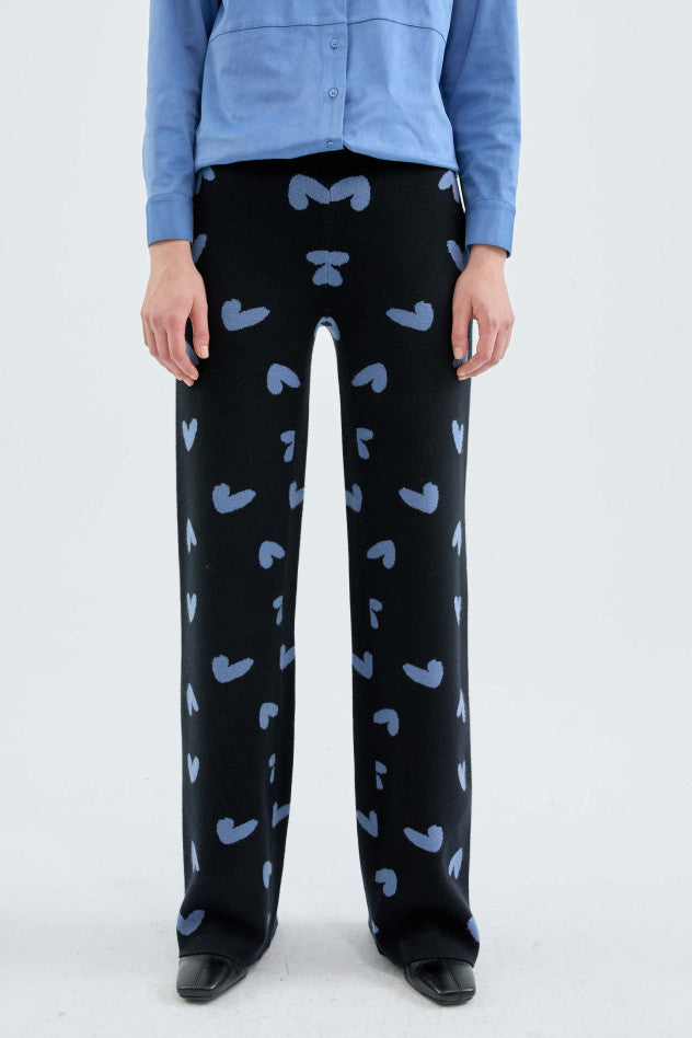 Knit Pant in Blue Heart Print