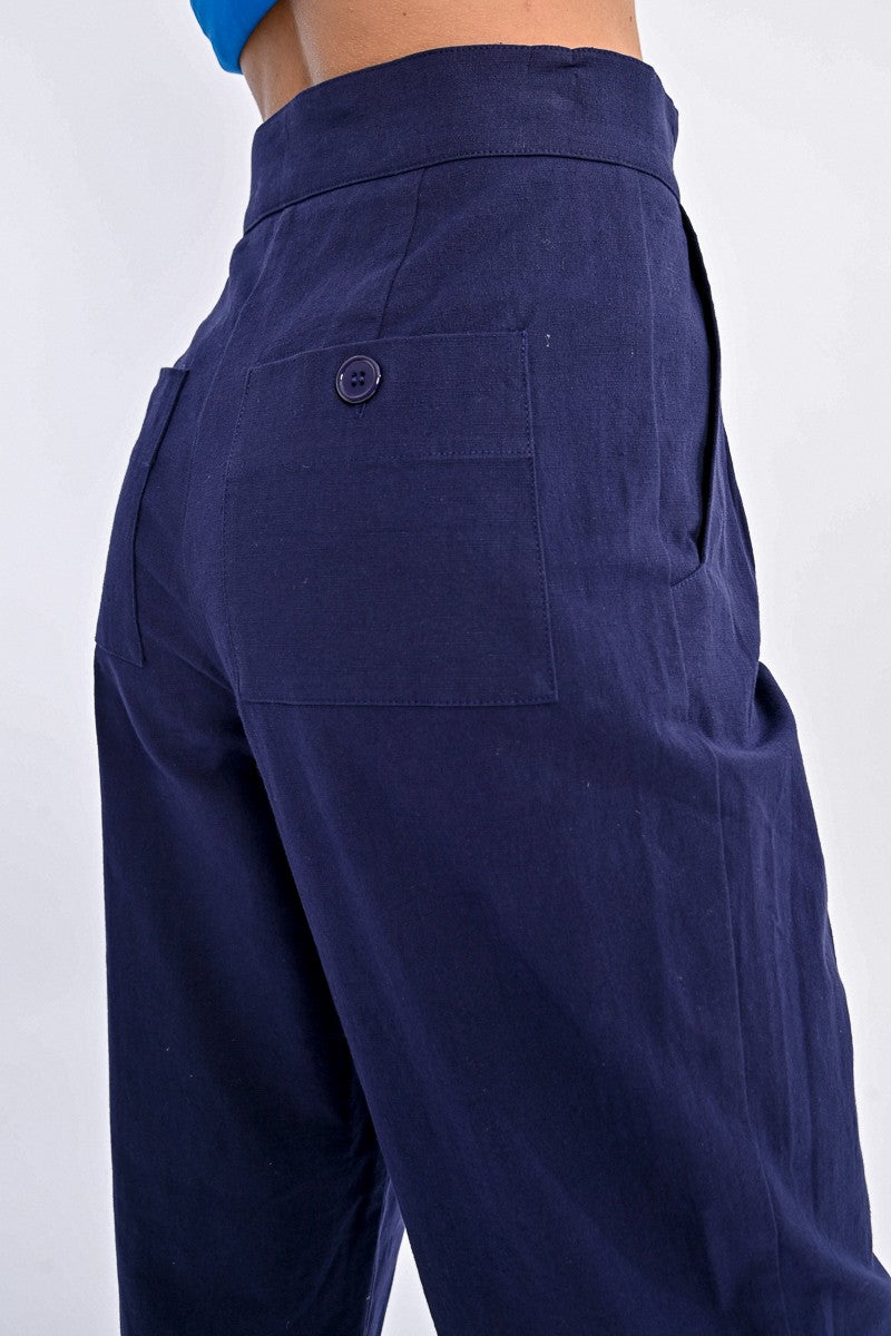 Straight Leg High Waist Pant in Navy