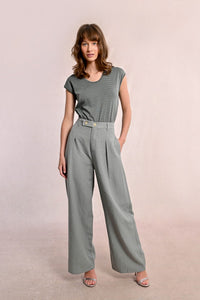 Pleated Wide Leg Pant in Sage Green
