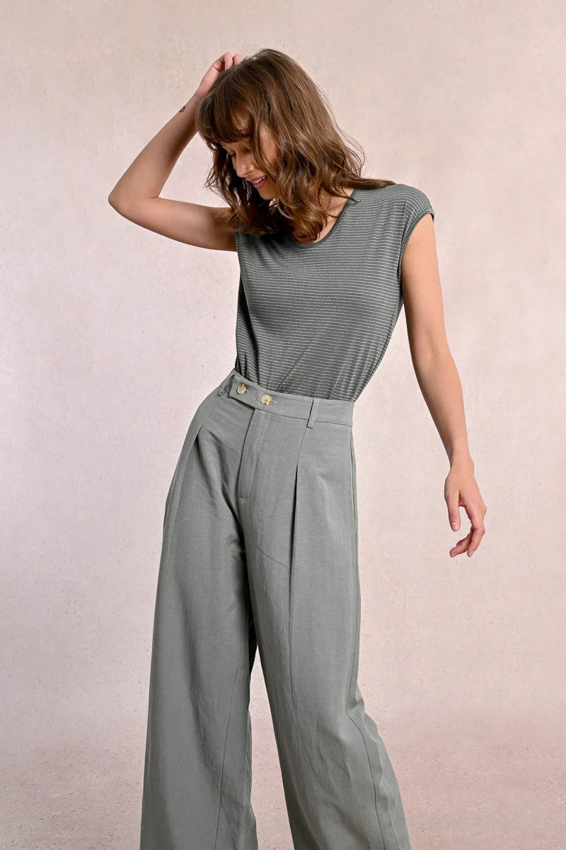 Pleated Wide Leg Pant in Sage Green