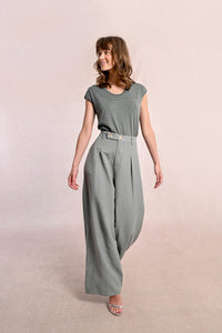 Pleated Wide Leg Pant in Sage Green