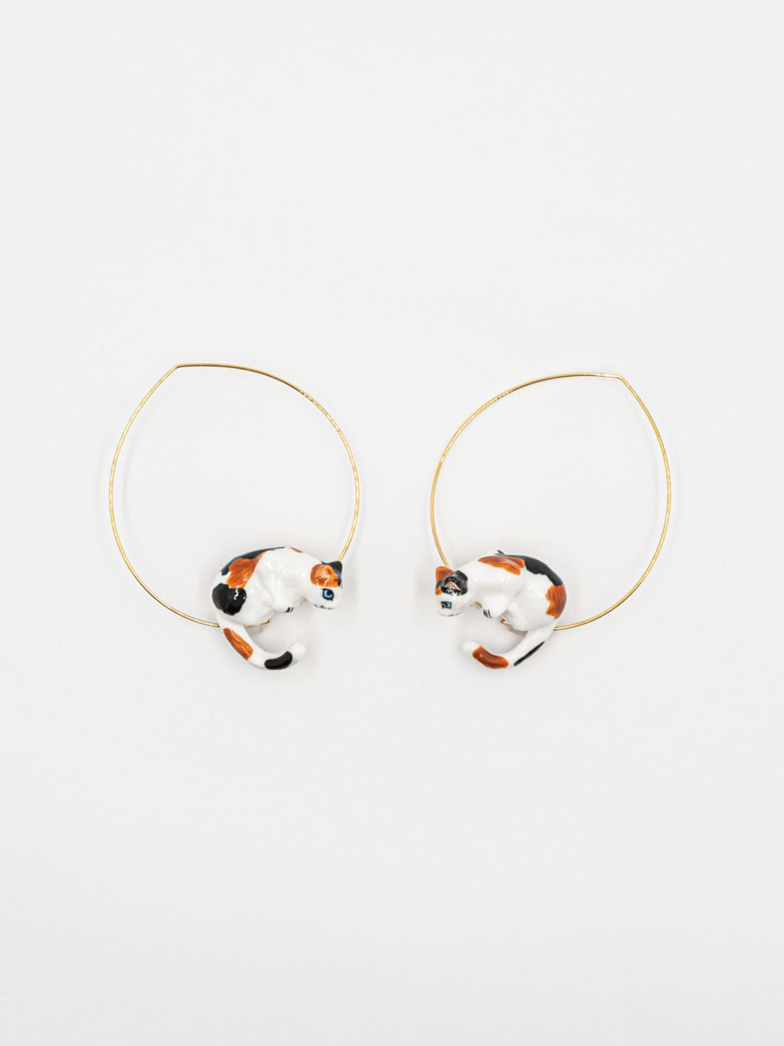 Suspended Brown White and Black Cat Hoop Earring