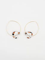 Load image into Gallery viewer, Suspended Brown White and Black Cat Hoop Earring
