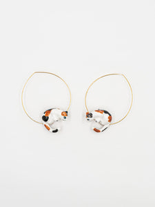 Suspended Brown White and Black Cat Hoop Earring