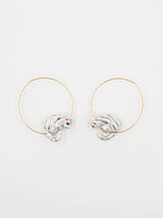 Load image into Gallery viewer, Suspended Tabby Cat Hoop Earrings
