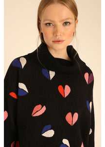 Hearts Turtleneck Sweater in Black