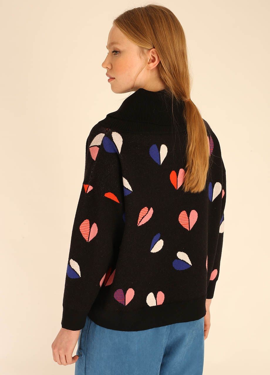 Hearts Turtleneck Sweater in Black