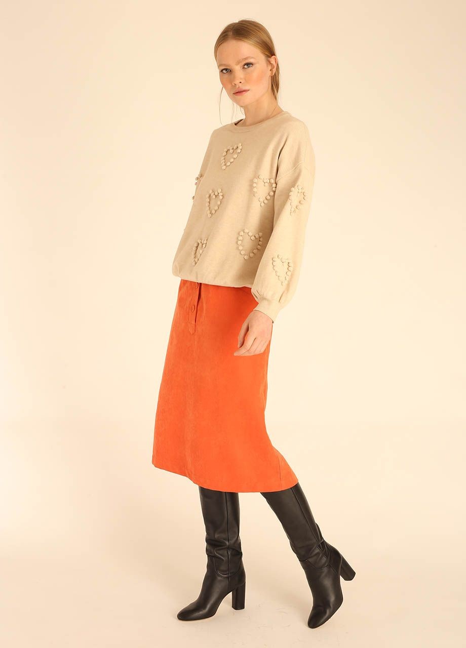 Pom Pom Hearts Sweater in Beige