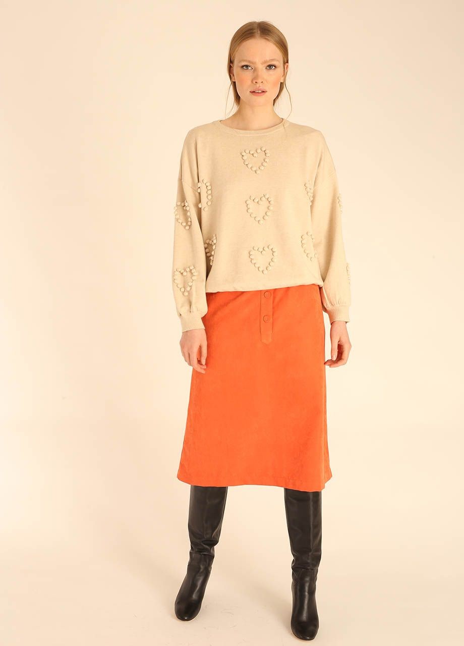 Pom Pom Hearts Sweater in Beige