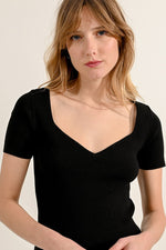Load image into Gallery viewer, Sweetheart Neckline Sweater Top in Black
