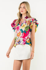 Load image into Gallery viewer, Flutter Sleeve Floral Top in Fuchsia
