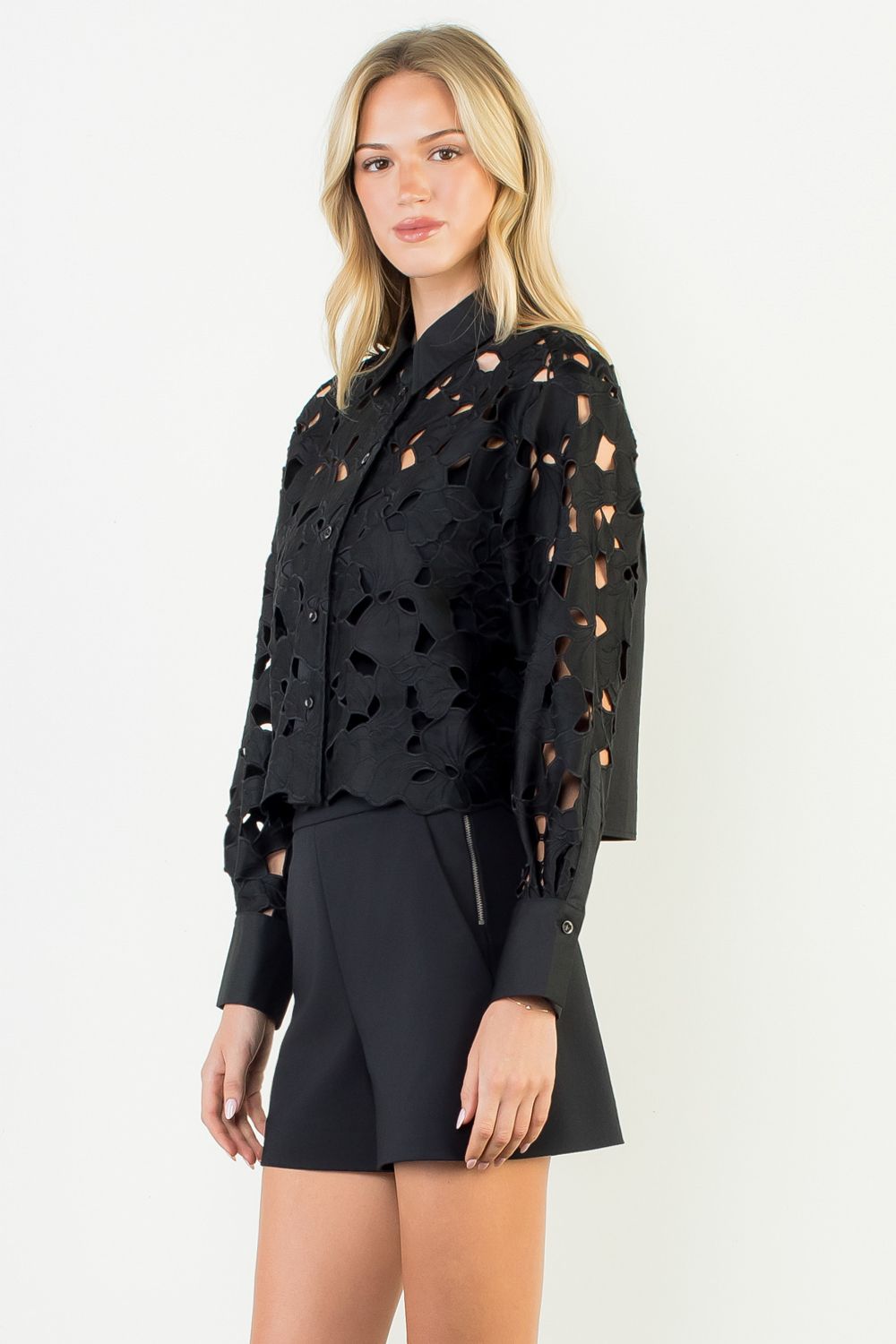 Eyelet Shirt in Black