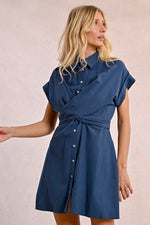 Load image into Gallery viewer, Tie Back Shirt Dress in Navy
