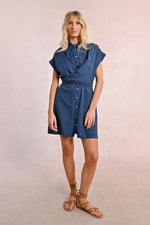 Load image into Gallery viewer, Tie Back Shirt Dress in Navy
