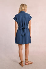 Load image into Gallery viewer, Tie Back Shirt Dress in Navy
