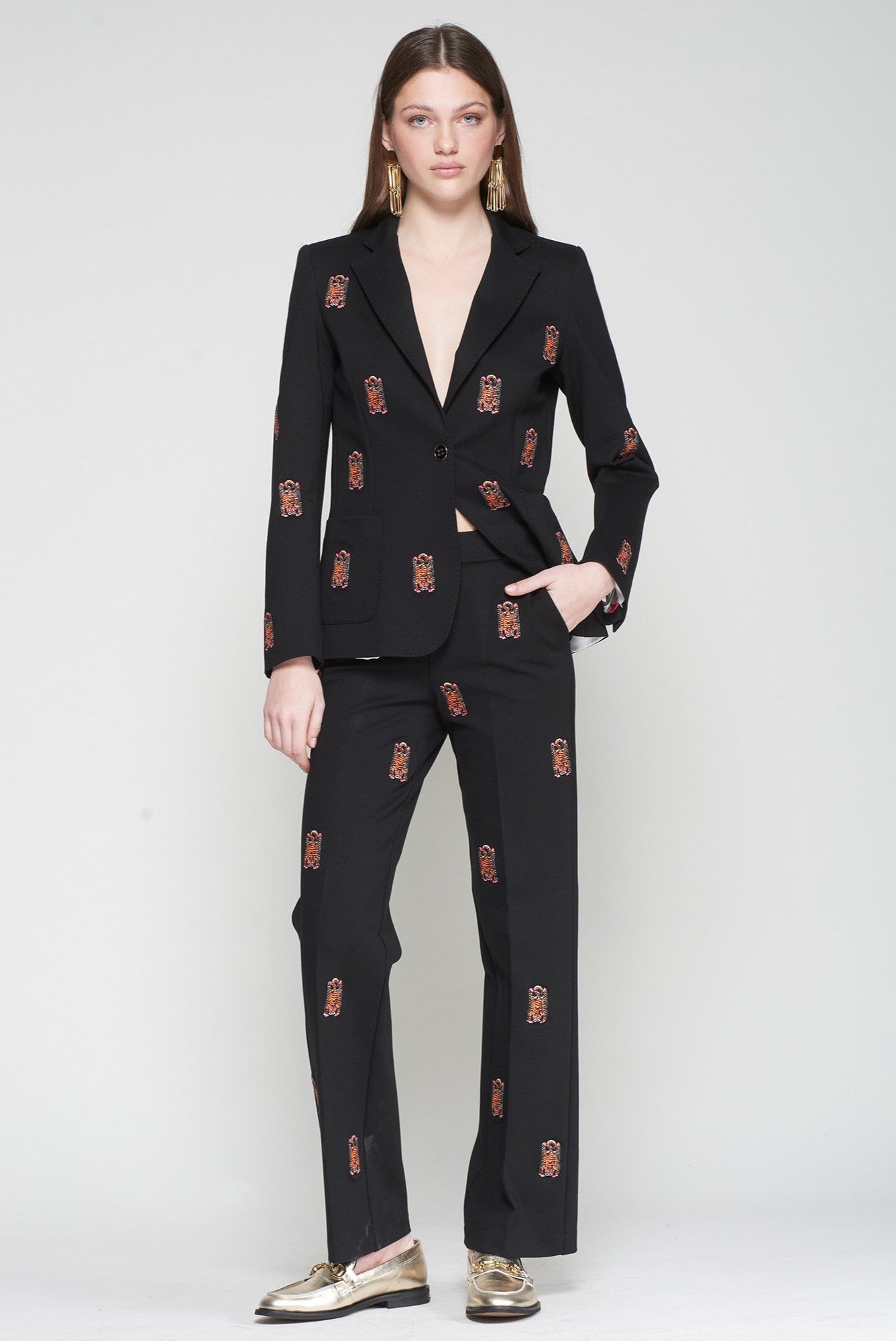 Martina Embroidered Trouser in Punto Roma Black
