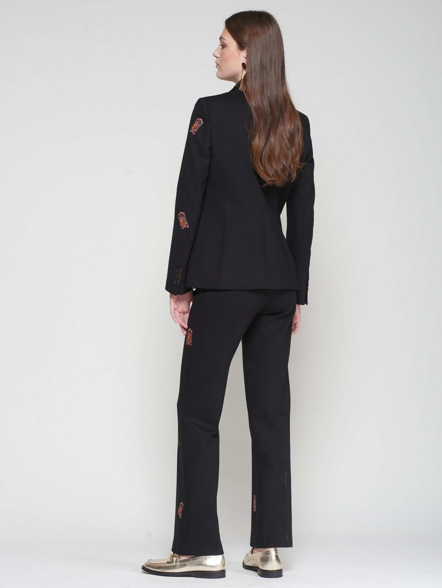 Martina Embroidered Trouser in Punto Roma Black
