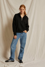 Load image into Gallery viewer, Tyra Fleece 1/4 Zip Pullover in True Black
