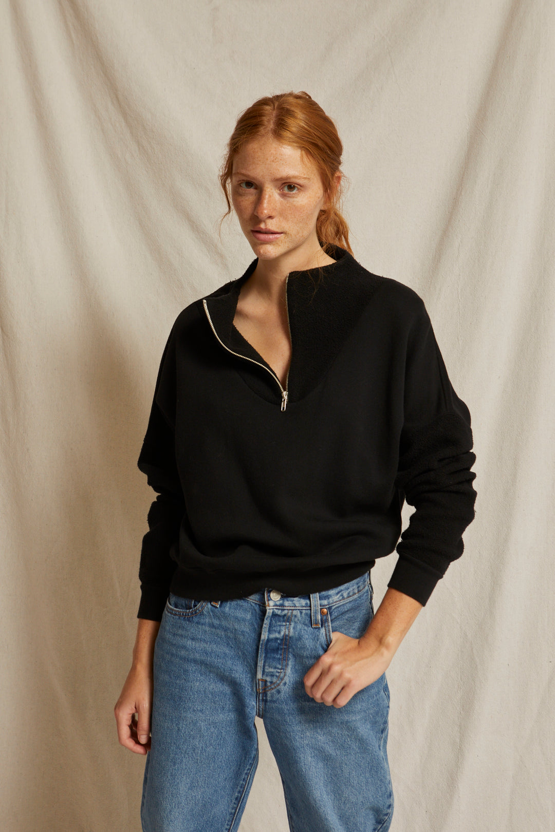 Tyra Fleece 1/4 Zip Pullover in True Black