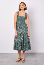 Load image into Gallery viewer, Ditsy Floral Smocked Midi Dress in Navy/Seafoam

