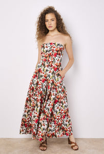 Blurred Ikat Floral Palazzo Bandeau Jumpsuit in Red