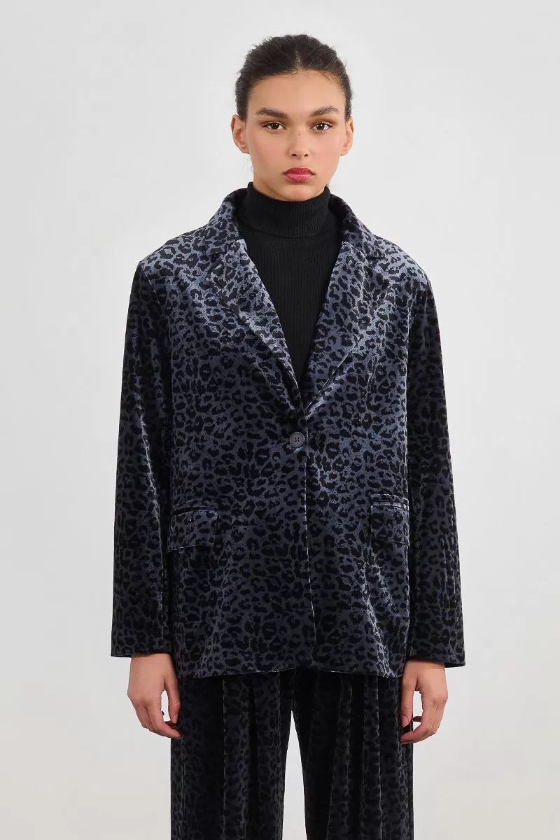 Velvet Leopard Blazer in Dark Grey