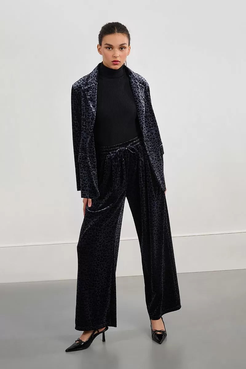 Velvet Leopard Blazer in Dark Grey