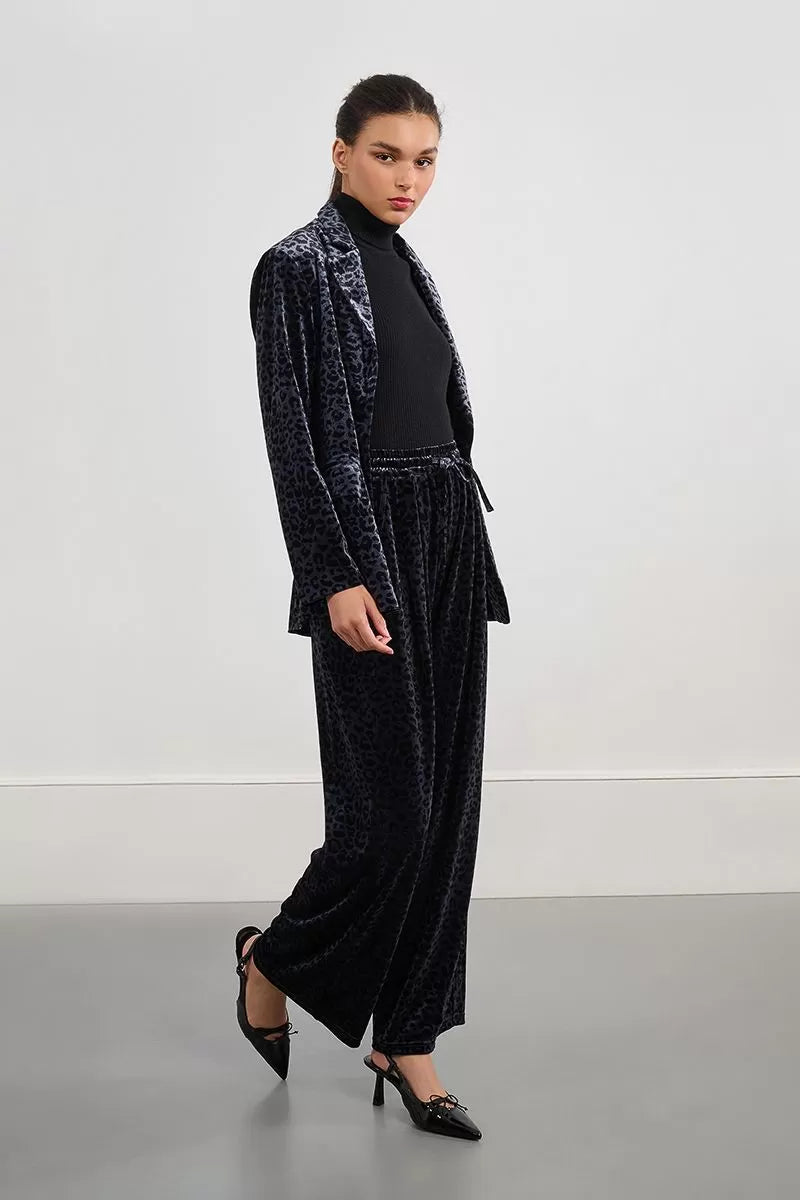 Velvet Leopard Blazer in Dark Grey