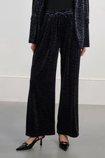 Load image into Gallery viewer, Velvet Leopard Wide Leg Trouser in Dark Grey
