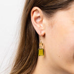 Load image into Gallery viewer, Veronica Two Tone Color Cut Glass Dangle Earrings in Green
