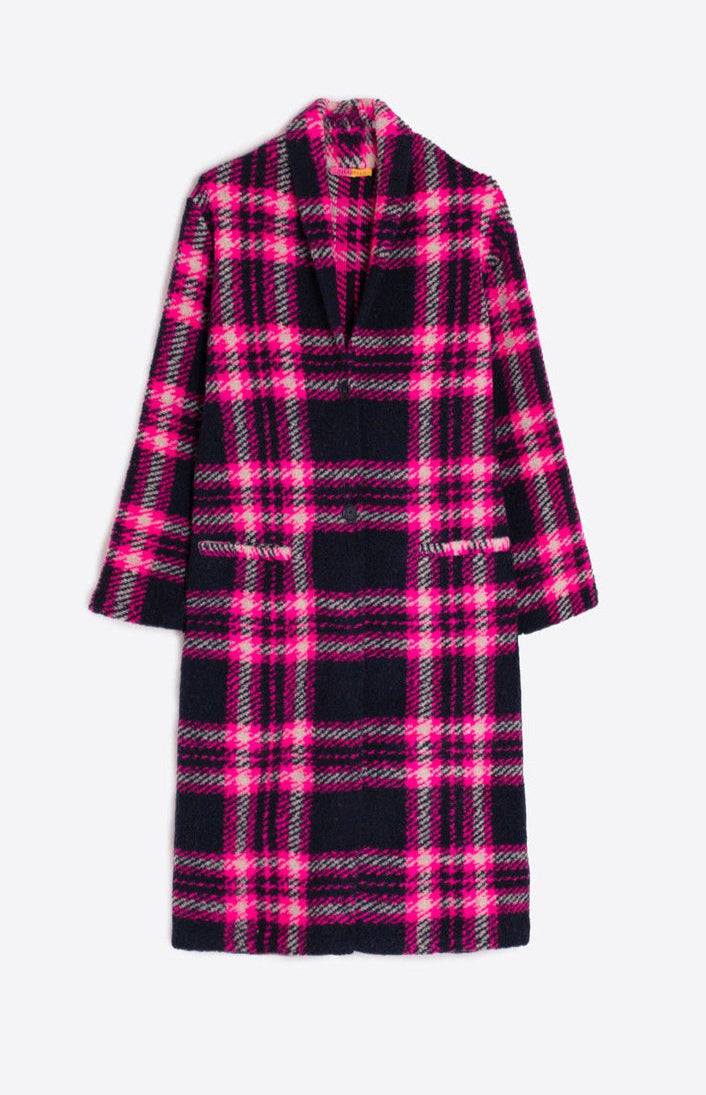 Claudia Plaid Coat in Navy/Pink