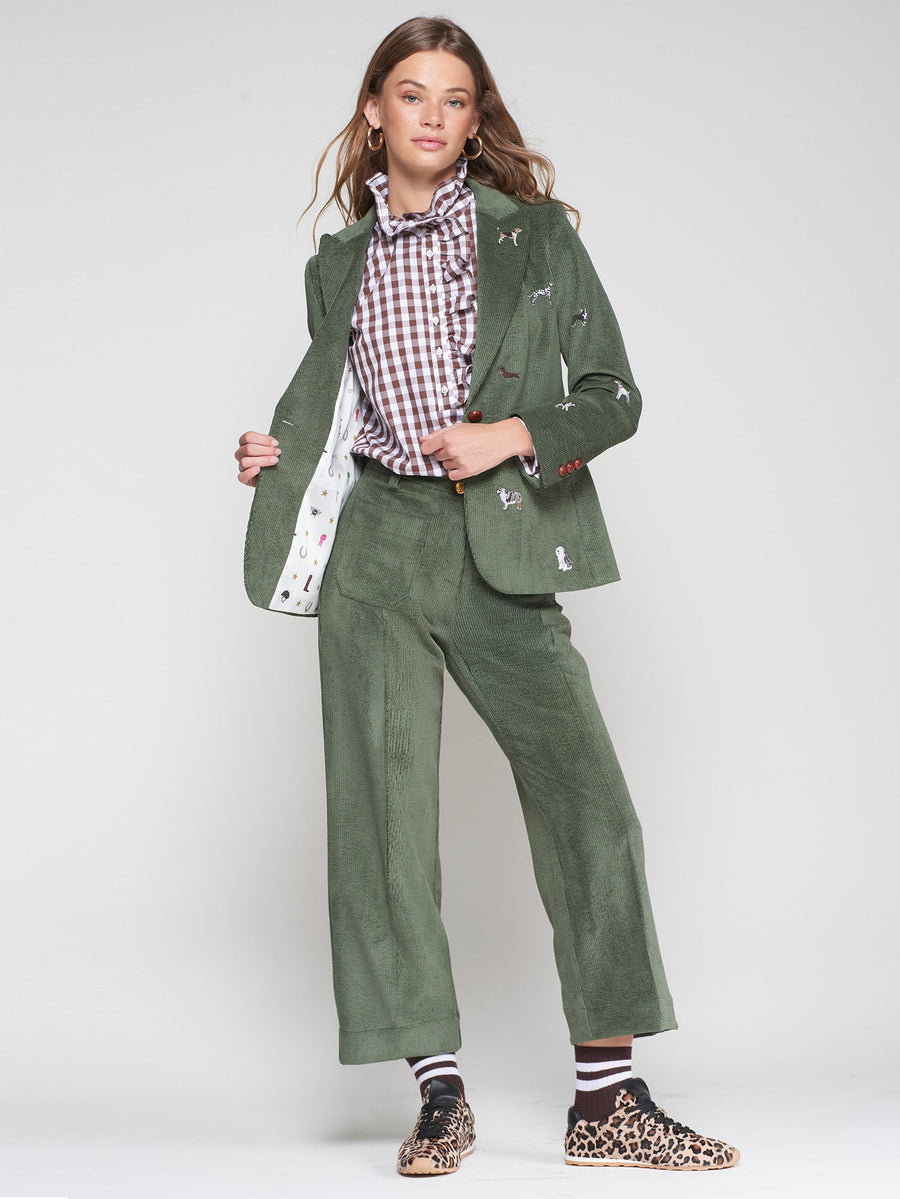Heather Corduroy Dog Embroidery Blazer in Pana Hunter Green