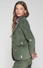 Load image into Gallery viewer, Heather Corduroy Dog Embroidery Blazer in Pana Hunter Green
