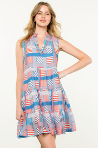 Sleeveless Dress in Red Mixed Stripe