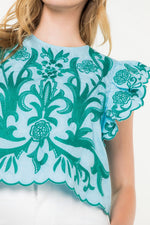 Load image into Gallery viewer, Flutter Sleeve Embroidered Top in Light Blue
