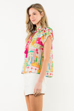 Load image into Gallery viewer, Tassel Tie Flutter Sleeve Floral Top in Pink
