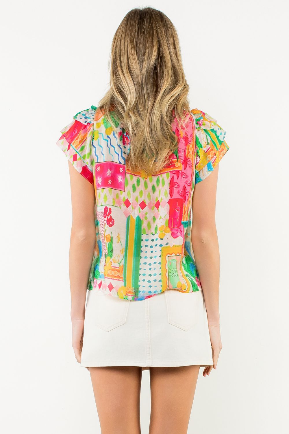 Tassel Tie Flutter Sleeve Floral Top in Pink
