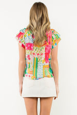 Load image into Gallery viewer, Tassel Tie Flutter Sleeve Floral Top in Pink
