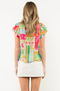 Tassel Tie Flutter Sleeve Floral Top in Pink